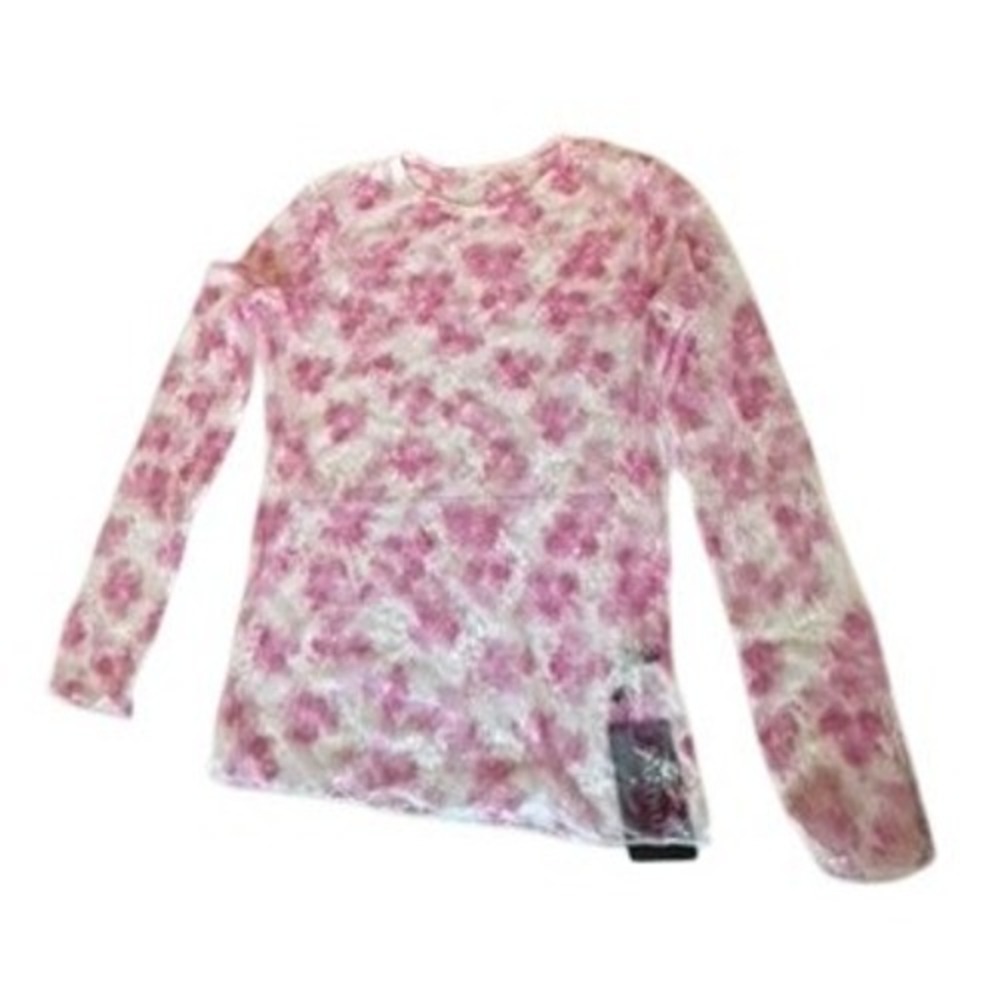 NWT! "Akewei" Pink Floral Sheer Mesh Lace Long Sleeve Top XL See Through Fairy